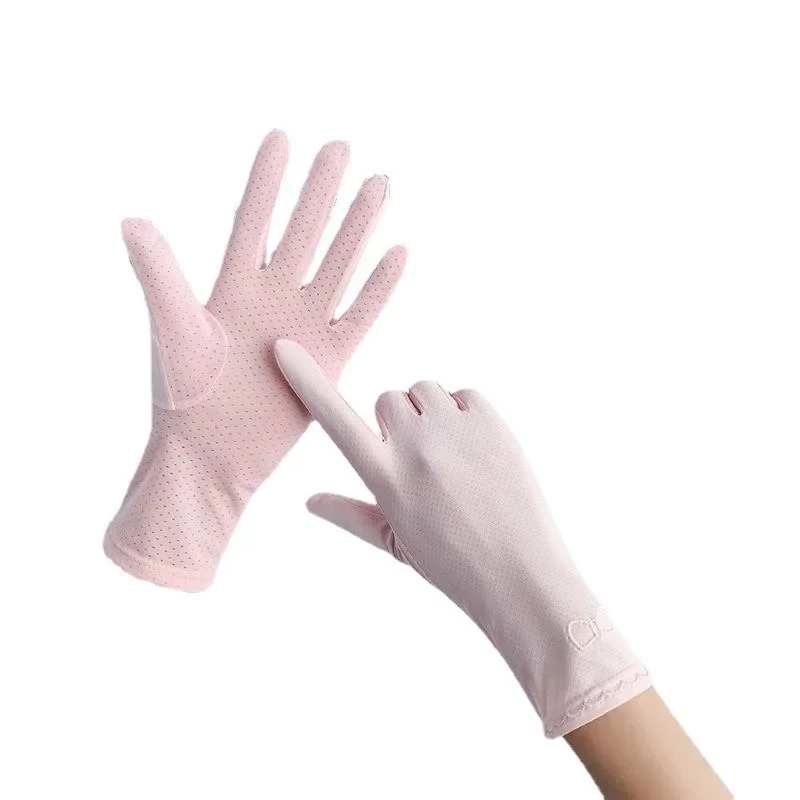 Summer Sun Protection Glove Fashionable Breathable Full Finger Touch Screen Glove Solid Color Thin Driving Glove Cycling Outdoor