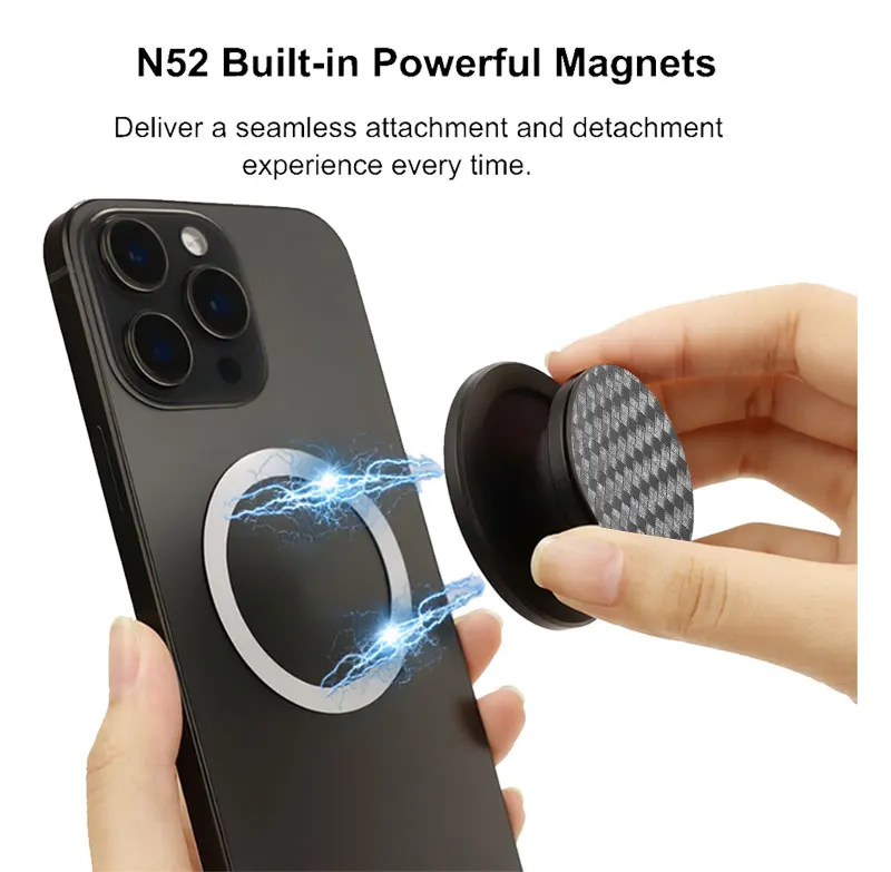 Popped Phone Socket Phone Grip for MagSafe Magnetic Cellphone Holder for iphone 17 Air 16 15 14-Carbonite Weave - view 2