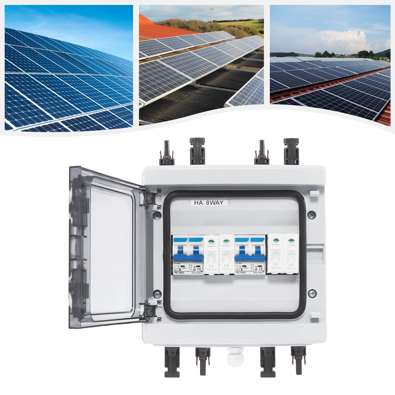 

Solar Combiner Box, Solar Disconnect Switch 40Amp DC Circuit Breaker with Surge Protector PV for Solar Panel System 2 in 2 out