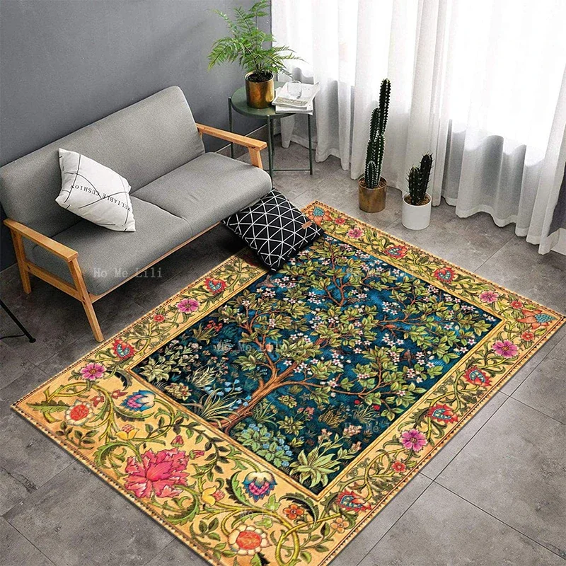 Tree Of Life Sprouting Thick Entwined Flowers Mille Fleurs Style Absorbent Non Slip Soft Flannel Floor Rugs By Ho Me Lili