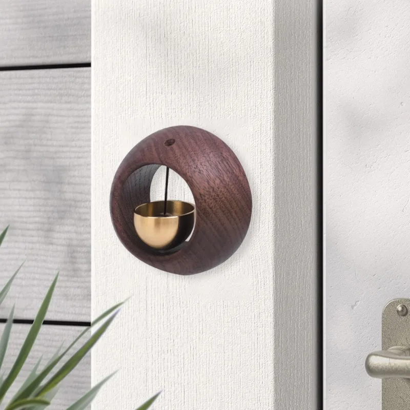 Solid Wooden Doorbell Magnetic Brass Wind Chimes Entrance Door Bell Decorative Wind Bell for Home Opening Hanging Decorations