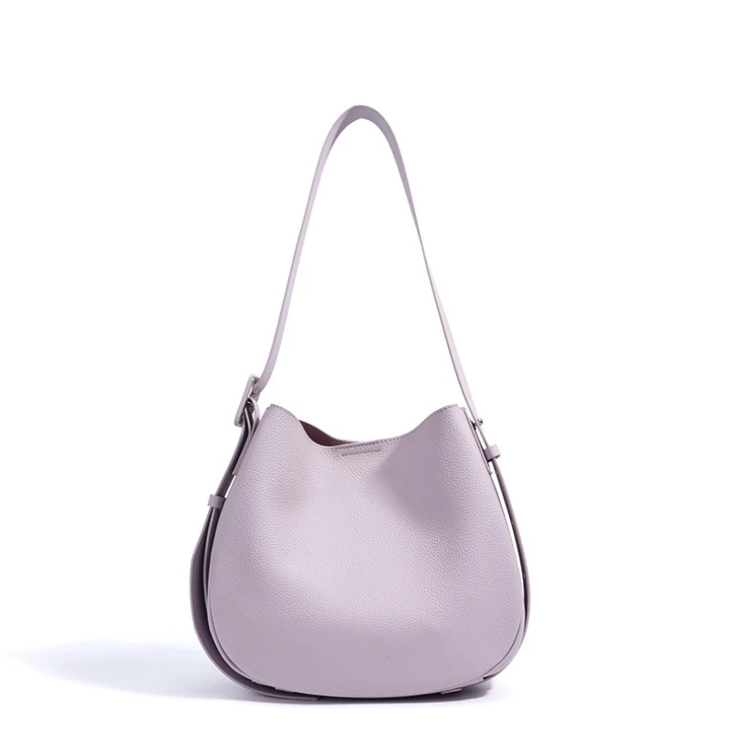 Niche Design Women Wide Strap Shoulder Bags Large Female Genuine Leather Bucket Crossbody Bags High-end Girls Commuter Handbags