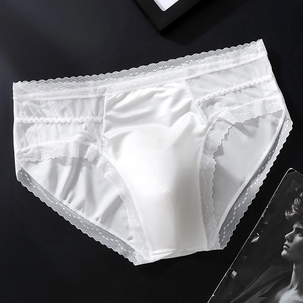 Men's Sexy Lace Thin Ice Silk Briefs Adult Underwear For Man 3D Bulge Pouch Panties Very Hot Lingerie Men's Underpants Fashion