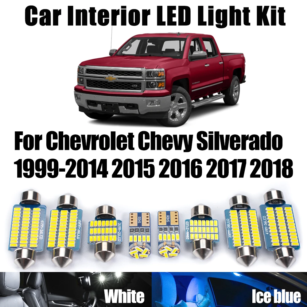 For Chevrolet Chevy Silverado 1999-2017 2018 Car Trunk License Plate Bulb Canbus Vehicle LED Interior Map Dome Ceiling Light Kit