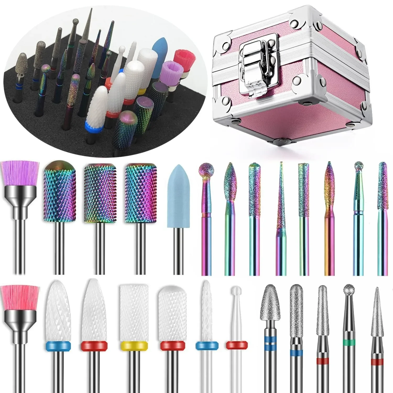 

Набор фрез для ногтей из 25 предметов, дрель для ногтей 3/32 дюйма, алмазная дрель для ногтей из карбида керамики, сверло для эффективного удаления