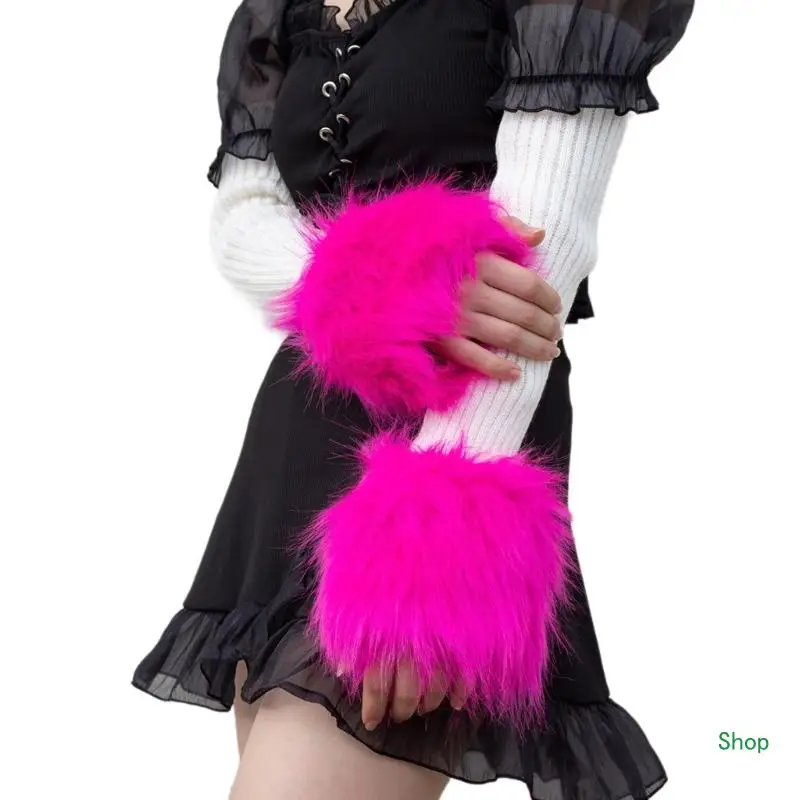 Dropship Women Faux Furs Plush Arm Sleeve Fashion Winter Warm Elastic Wrist Slap On Cuffs