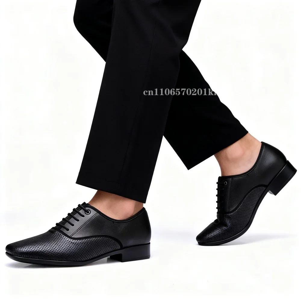 

Черные туфли для бальных танцев из натуральной кожи, мужские кроссовки для латиноамериканских танцев, джаза, больших размеров, дышащие, для вальса и сальсы