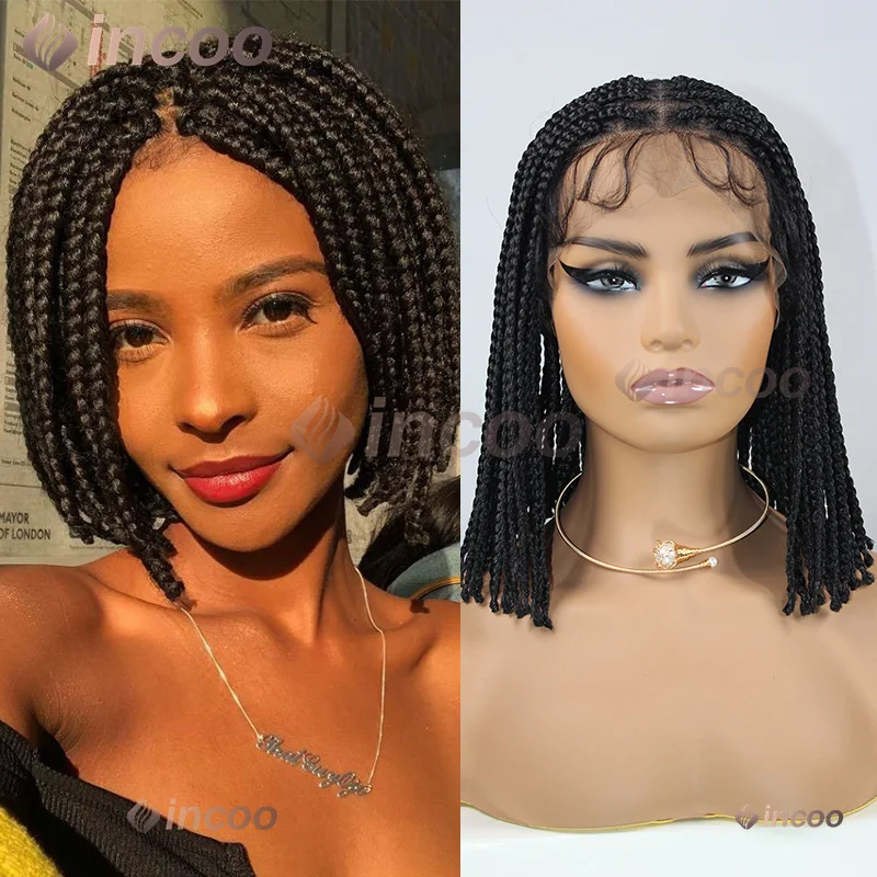 Short Bob Box Knotless peruca sintética para mulheres negras, trançado Twist perucas, 360 Full Lace Wig, deusa Locs, 10"