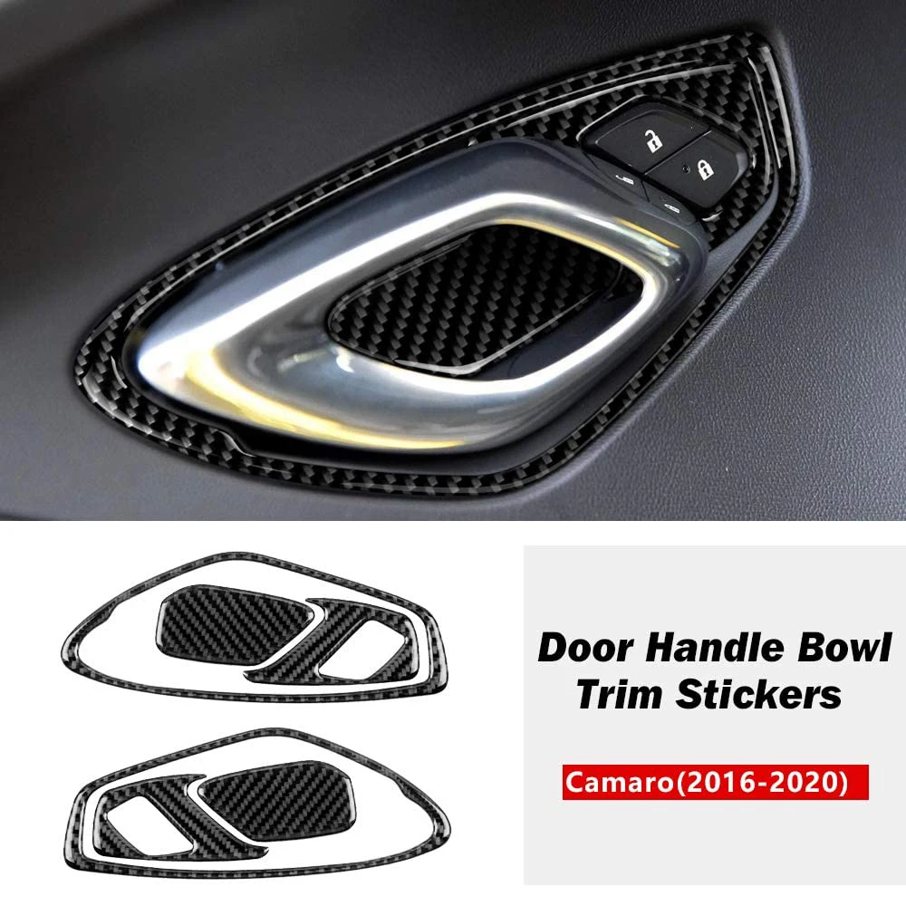 

AEA7-For Camaro 2016 -2020 Carbon Fiber Car Interior Door Handle Frame Cover Trim Door Bowl Sticker Door Lock Trim