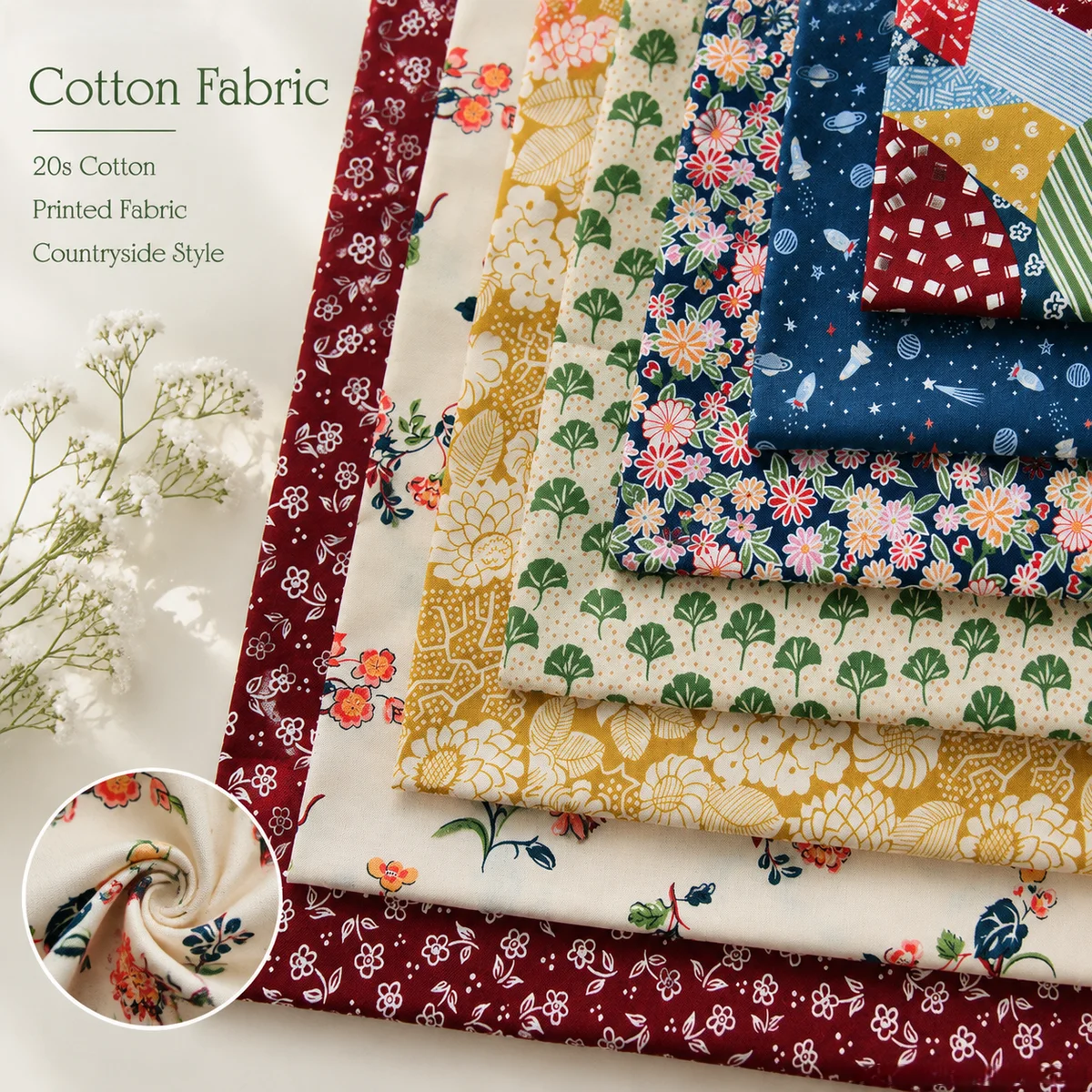 1m/2m/3m 20-count Wheat Field Floral 100% Cotton Poplin Fabric For Sewing Patchwork DIY Dresses Clothes Home Decor Sewing Fabric