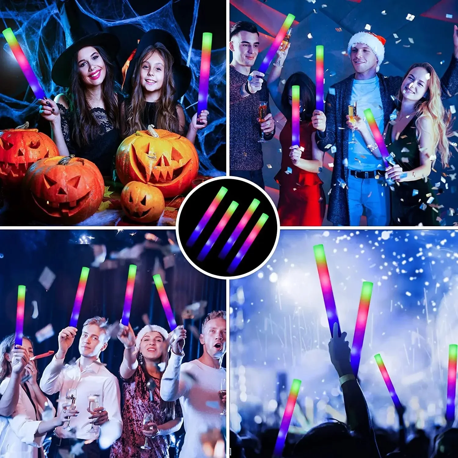 56pcs RGB LED Glow Foam Stick Bulk Colorful LED Glow Sticks Cheer Tube Dark Light Birthday Wedding Party Concert Supplies