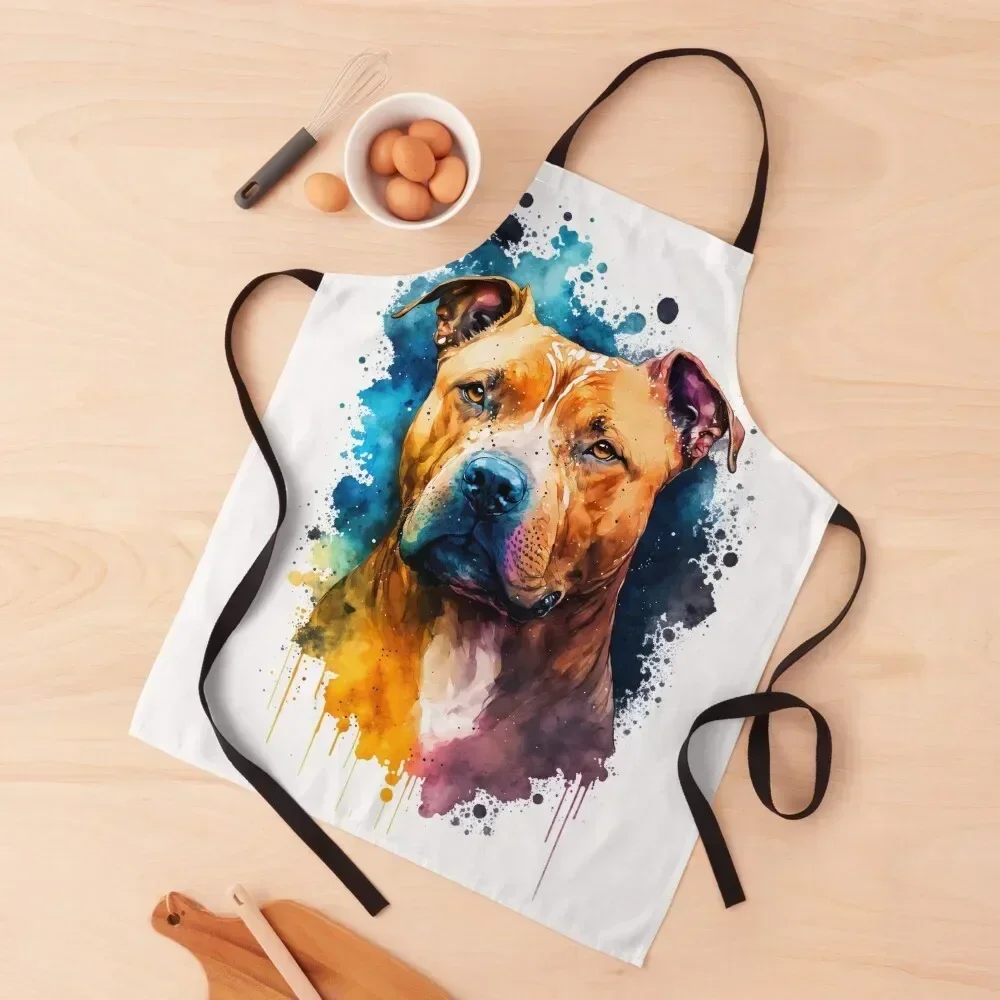 

PITBULL DOG WATERCOLOR Apron Dress Professional Barber Things For Home And Kitchen nail tech supplies Apron