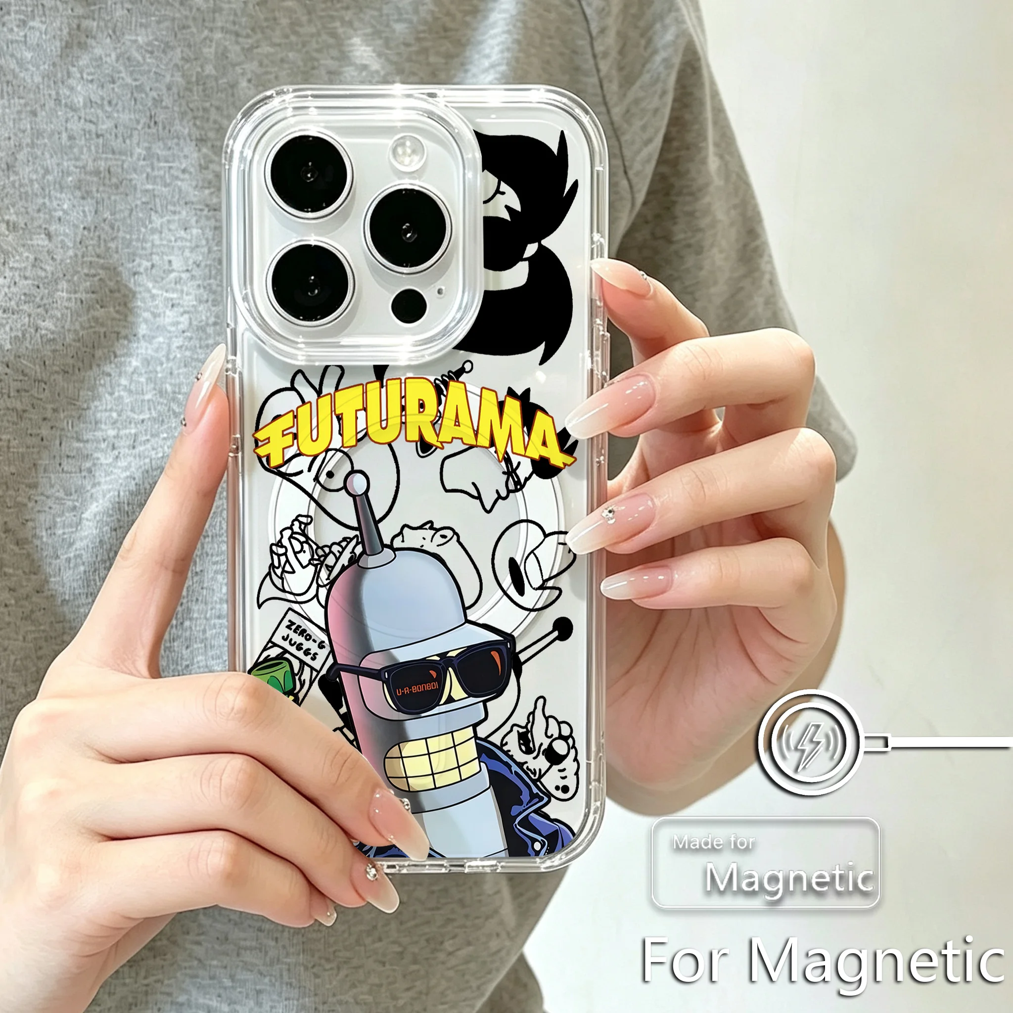 Fuuny Futuramas Benders Magnetic Phone Case for Samsung Galaxy S25 S24 S23 S22 S21 S20 FE Edge Plus Ultra 5G Soft Clear TPU