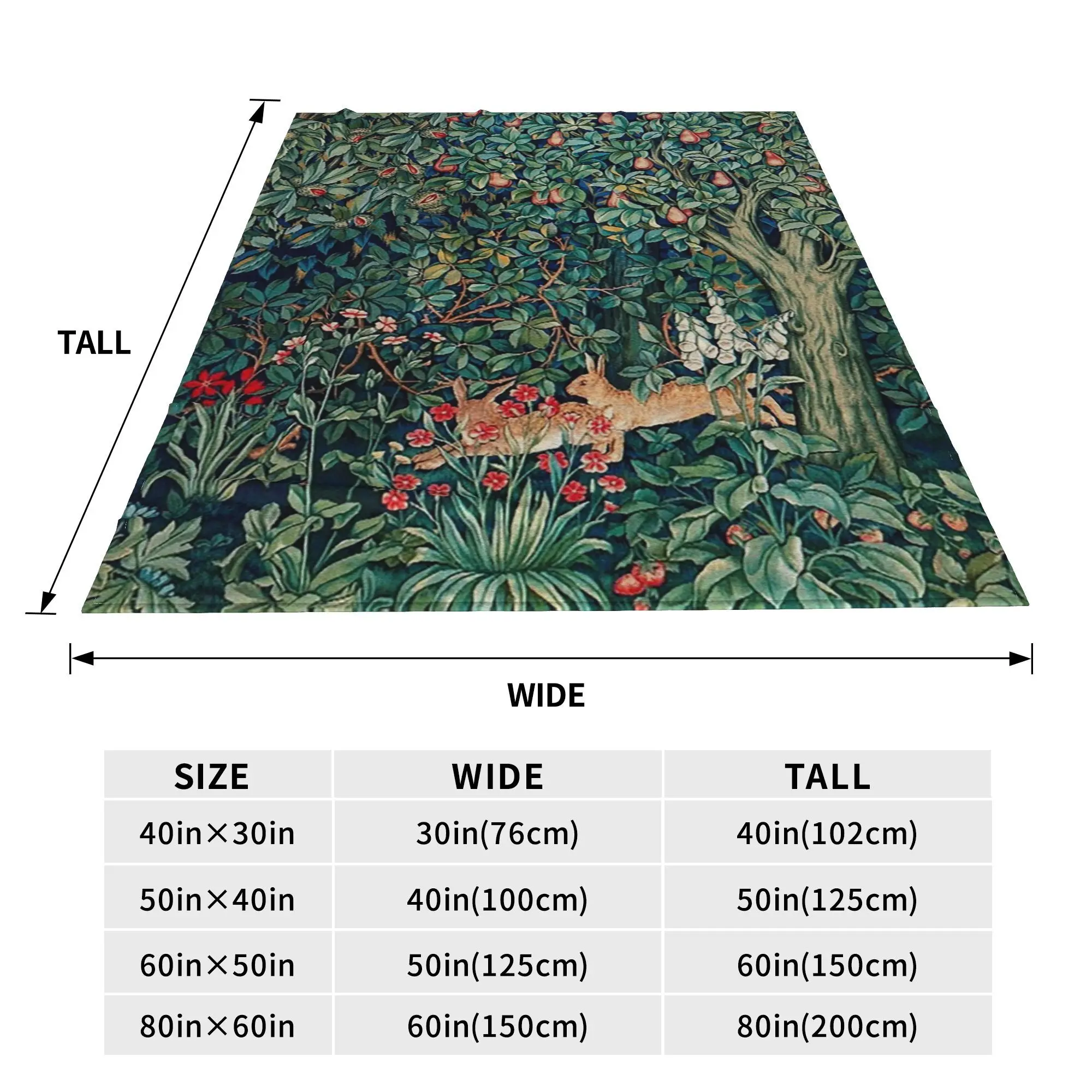 GREENERY, FOREST ANIMALS Hares Blue Green Blankets Soft Warm Flannel Throw Blanket Cover for Bed Living room Picnic Travel Sofa