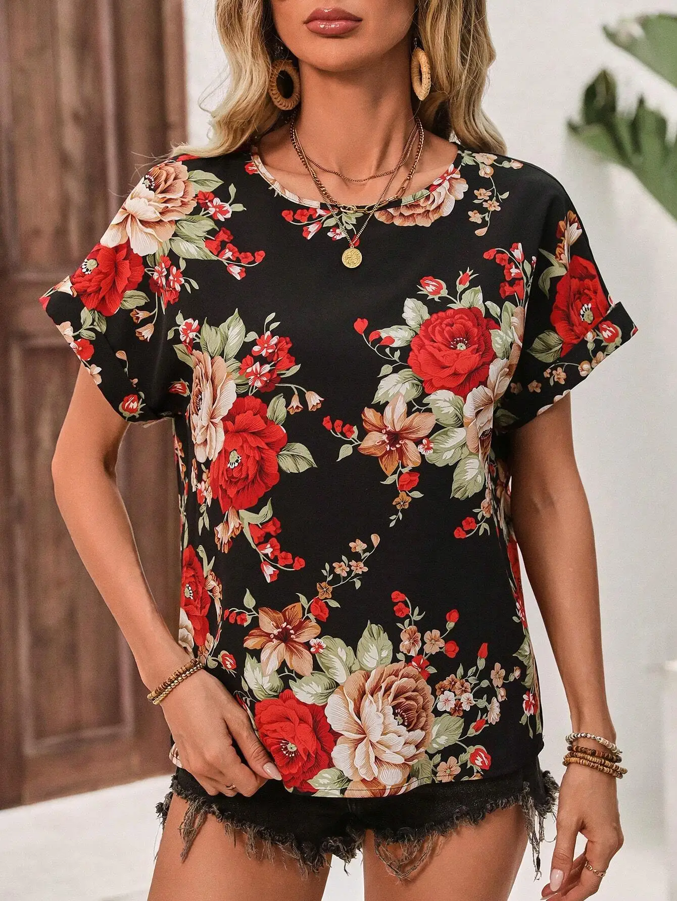 Elegante Mode Bloemen Gedrukt O Hals Korte Mouw Straat Knop Shirts 2025, Zomer Casual Losse Tops Blouse Vrouwen Blusas