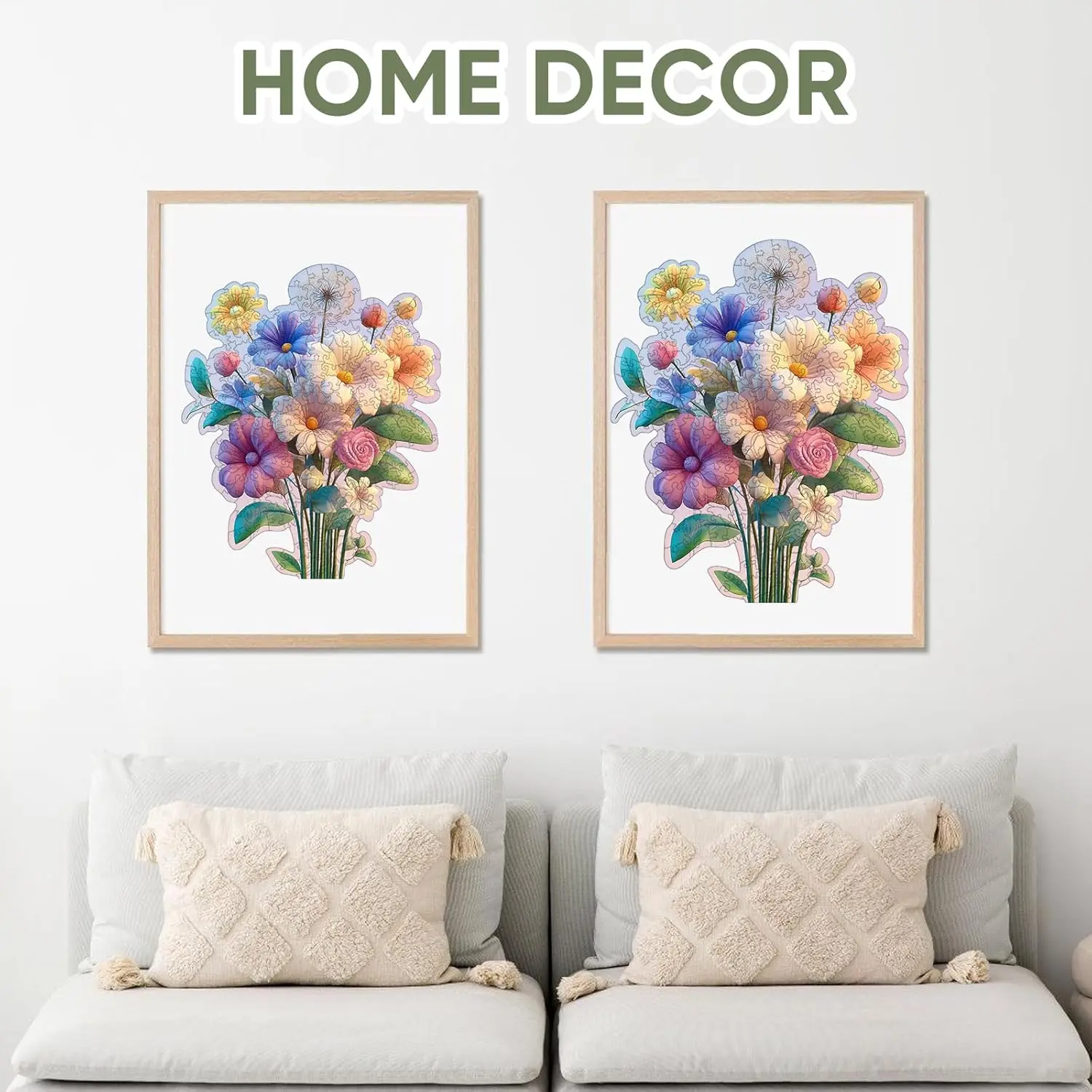 Colorful Flower Bouquet 500 Pieces Wooden Jigsaw Puzzles for Adults Unique Irregular Shape Fun Challenging Puzzles for Kids and