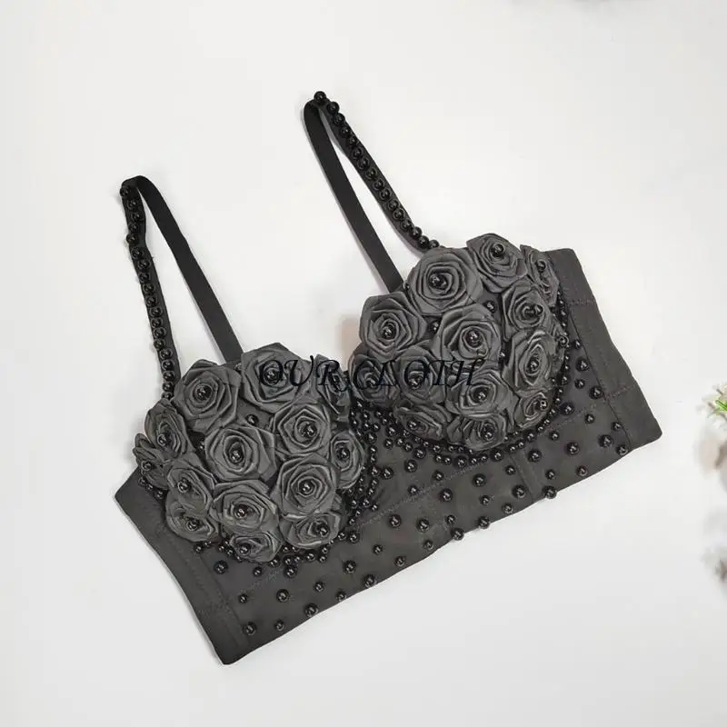 

Женский бюстье с 3D розами и цветочным принтом из бисера, укороченный топ на тонких бретельках, бюстгальтер пуш-ап Y1AC