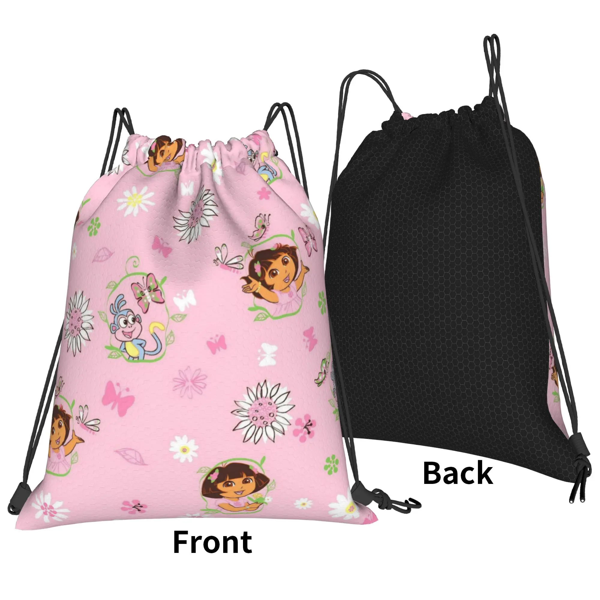 Doraa-Explorers Cartoon Drawstring Backpack Sports Gym Sackpack Water Resistant  String Bag for Running 36cm (W) x 43cm (H)