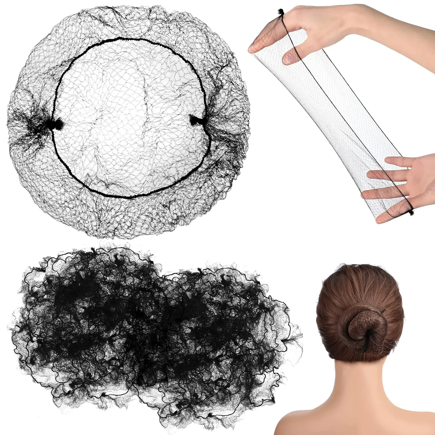 

10Pcs 20Inches Individual Packed Invisible Hair Nets Elastic Edge Mesh Hairnets for Food Service Women Buns Ballet Cooking Black