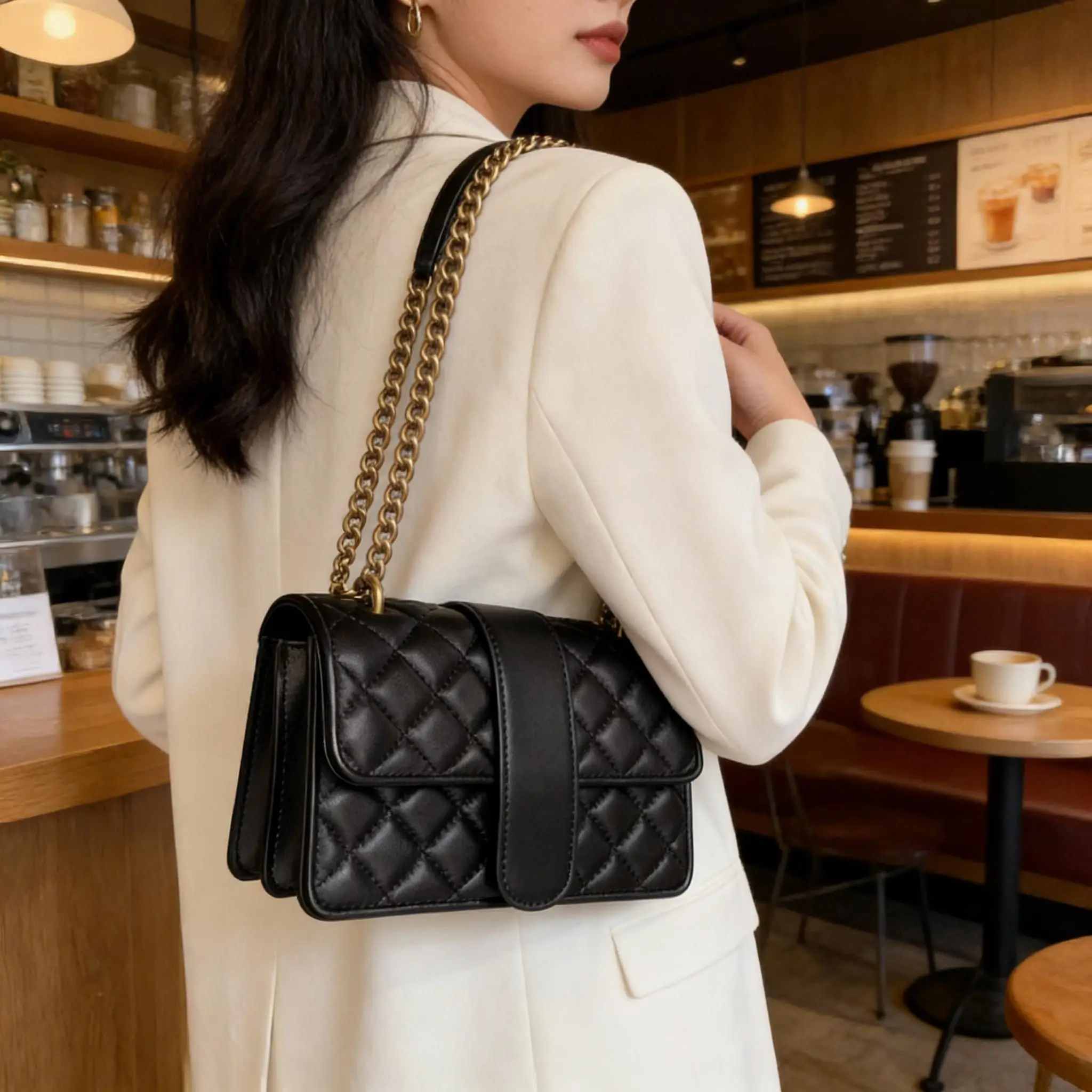 

Real Sheepskin Leather Crossbody Shoulder Bag for Women Twill Weave Chain Strap Underarm Handbag Trendy Luxury bag