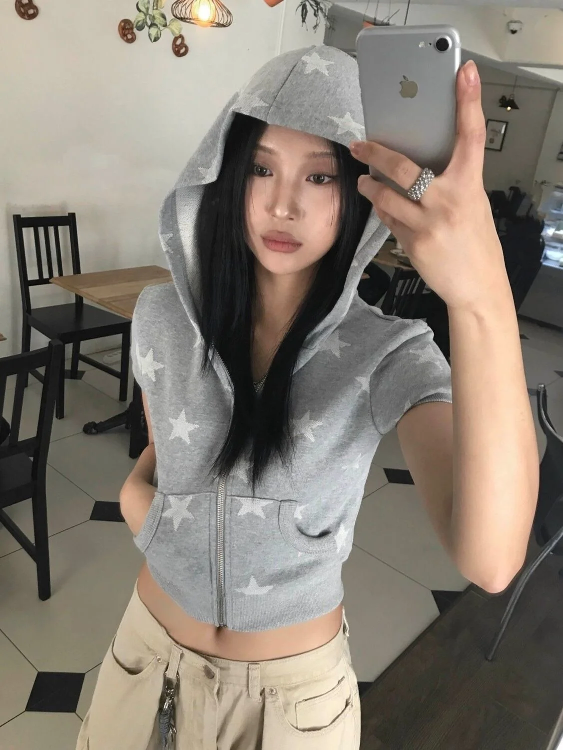 

Summer Women's ort Sve Hoodie T-irt American Sle Slim Fit Moisture ng Star Print Punk Y2K Millennium Hot Girl Top