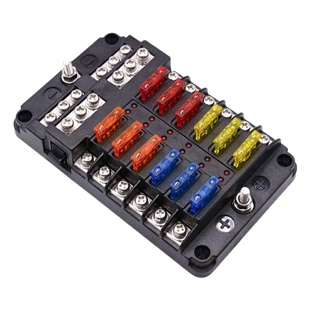 6-Way/12-Way Car Boat Fuse Box Block Holder LED Indicator 12V 32V Auto Marine Waterproof Power Distribution Panel Board