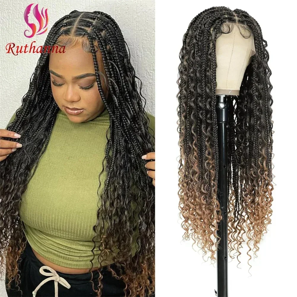 Full Lace Box Braids Wig Synthetic 3X Twist Braids Crochet Hair Wig For Black Women Afro Dreadlocks 32 Inch Baby Hair Wig Daily