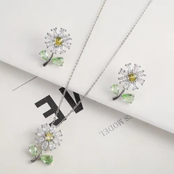 Crystal Zircon High Quality Hot Selling Sunflower Jewelry Set Necklace Earrings Plating Gold and Silver Luxury Women's Clover