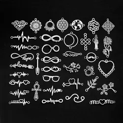 20pcs/Lot Heart Connectors Charms Flower Knot Pendants For DIY Jewelry Making Supplies Accessories Bracelets Earring Necklace