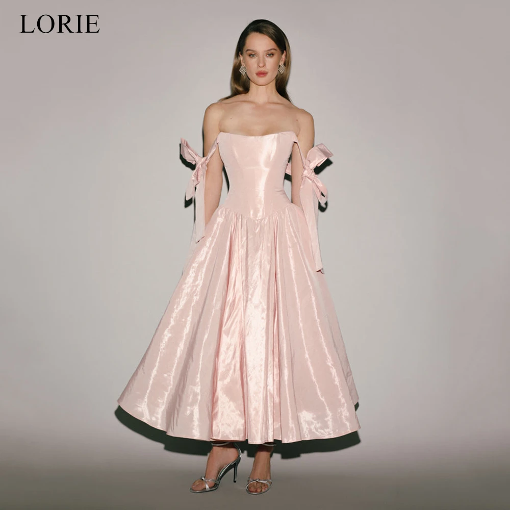 

LORIE Elegant Shiny Satin Evening Dress Bow Off The Shoulder Waist-Cinching Party Dress Lace-Up A-Line Prom Gowns Customized