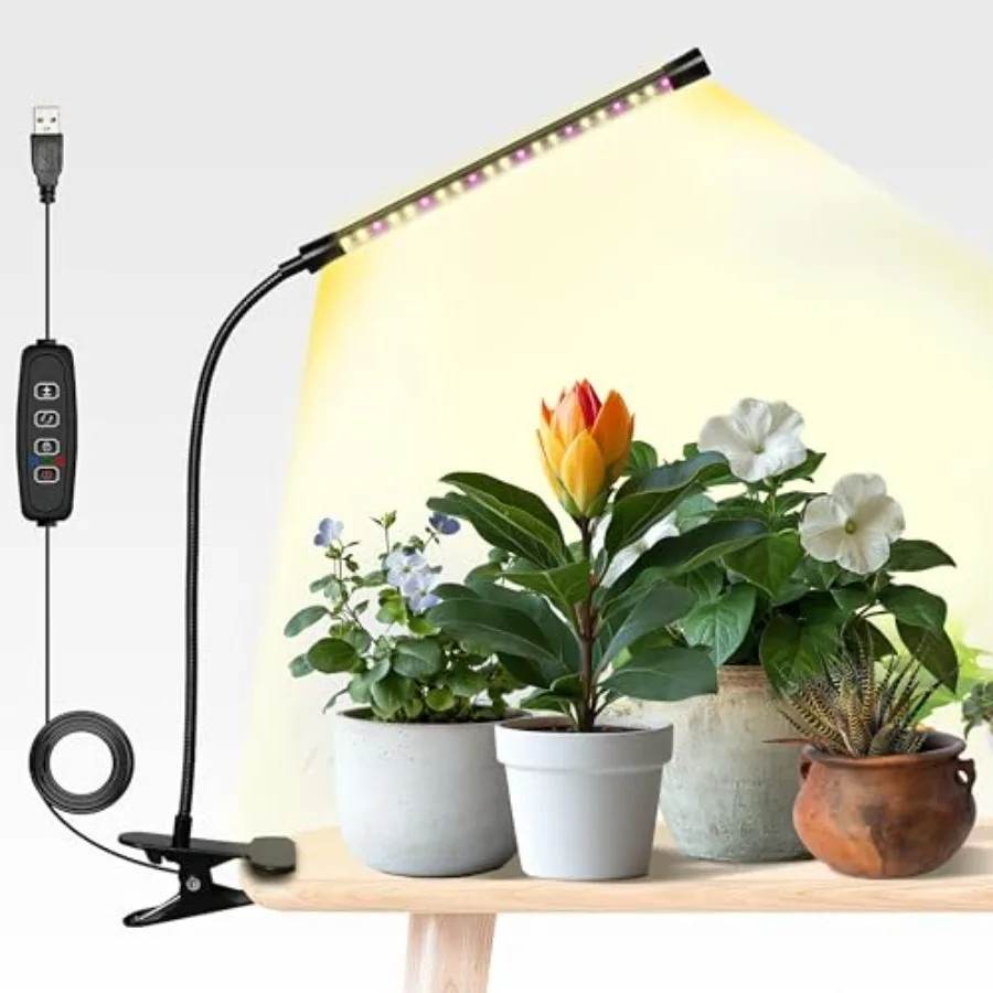 

LED Grow Lights for Indoor Plants, Full Spectrum Plant Growing Lamp with Red LEDs, 10-Level Dimmable, Auto On Off with 6/9/12H