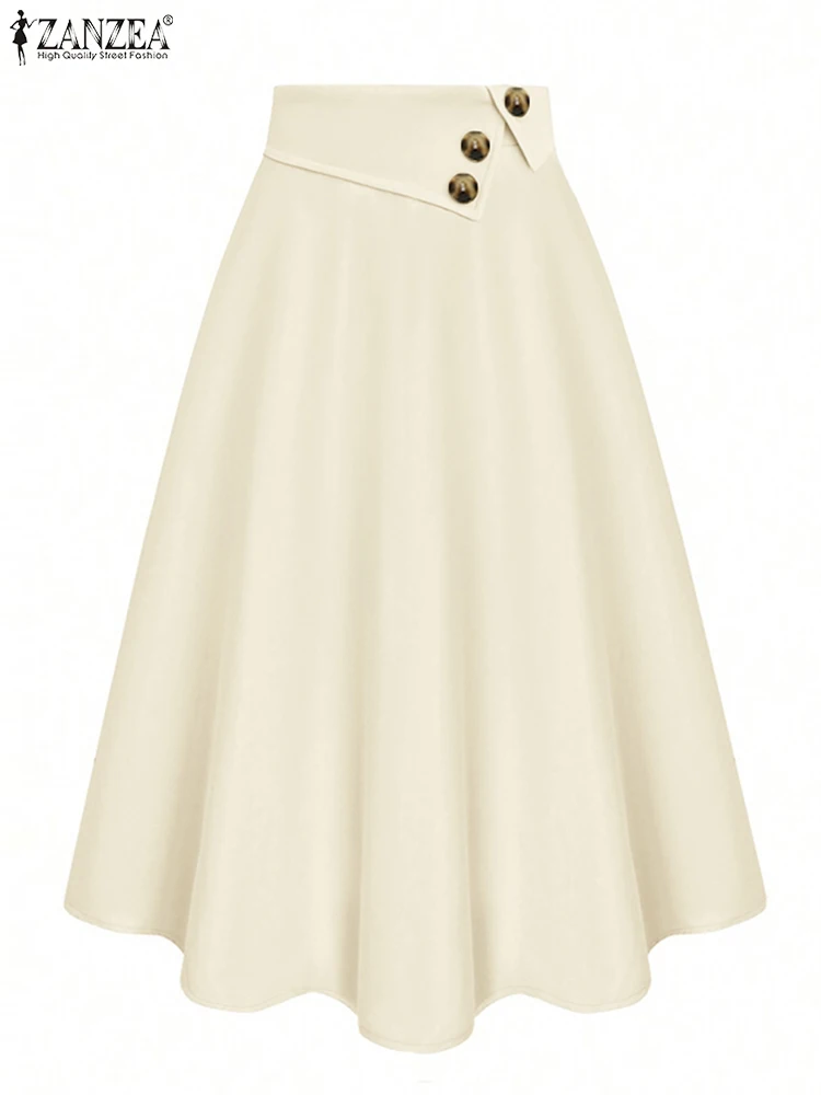 ZANZEA Elastic High Waist Woman Maxi Jupes Femme Solid Color Office Lady Commuting Fashion Faldas Elegant A-line Swing Skirts