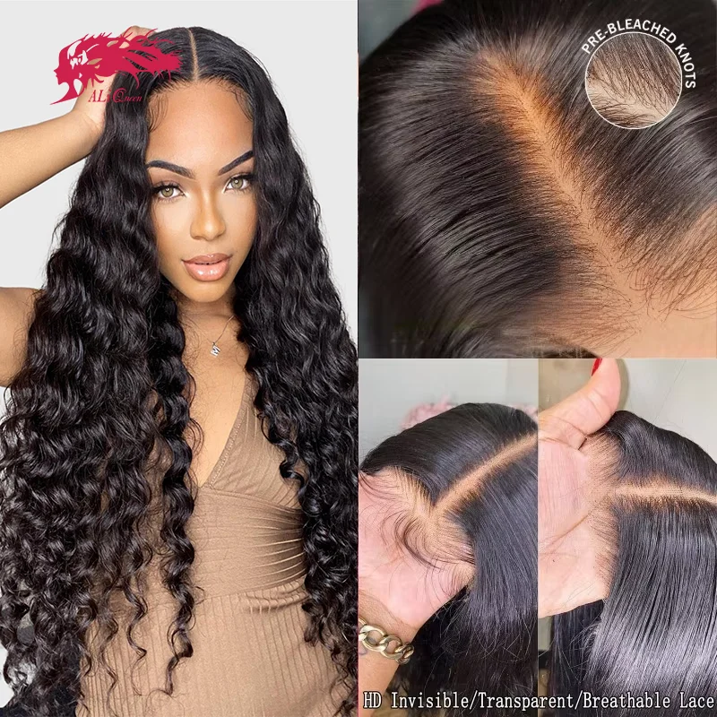 

Ali Queen 6X6/7X7 HD Deep Wave Lace Frontal Wig Transparent 13X4&13X6 Front Indina Virgin Human Hair 180 Density