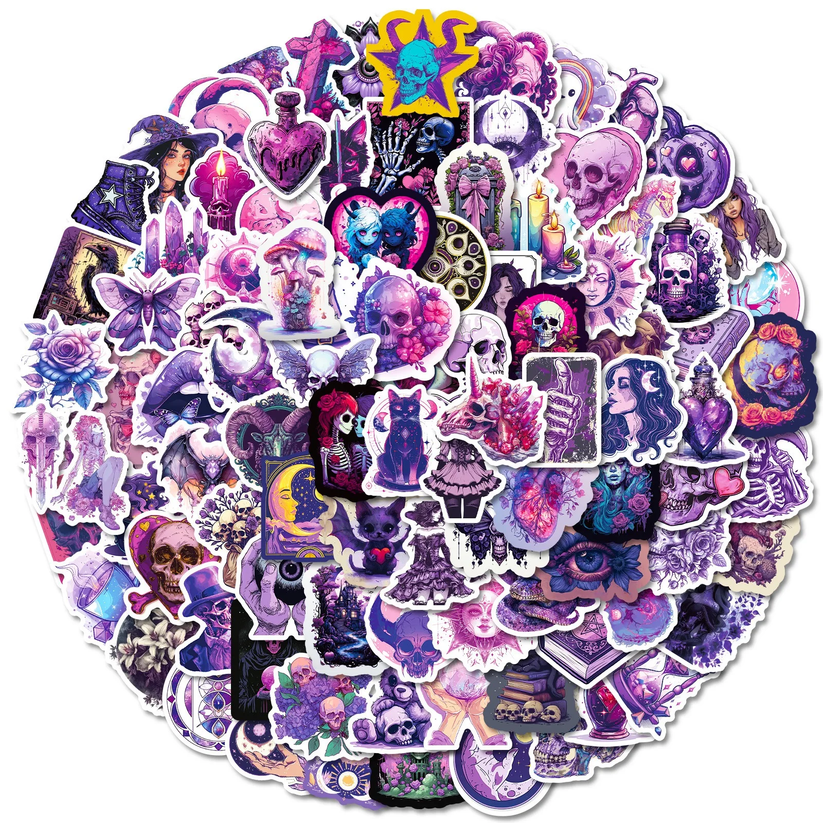 

10/50/100Pcs Cool Purple Gothic Magic Witch Cartoon Stickers Aesthetic Goth Decorative Decals Laptop Motorcycle Anime Sticker