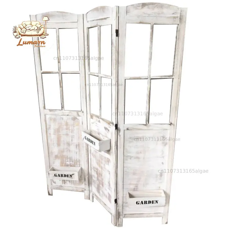 Retro folding screen gauze curtain enters the door, solid wood blocks the