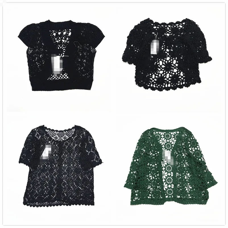 

Вязаный вручную двухслойный ажурный однотонный роскошный свитер из смешанного волокна с цветочным принтом, винтажный женский свитер