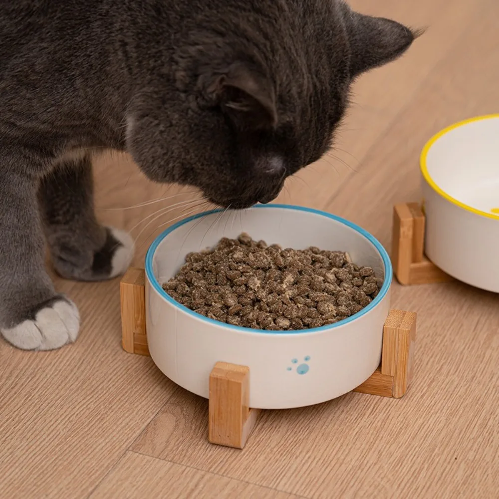 

Ceramic Flat Mouth Cat Bowl Anti-knock Cartoon Pet Bowl Prevent Tipping Over Large Diameter Dog Food Container Living Room