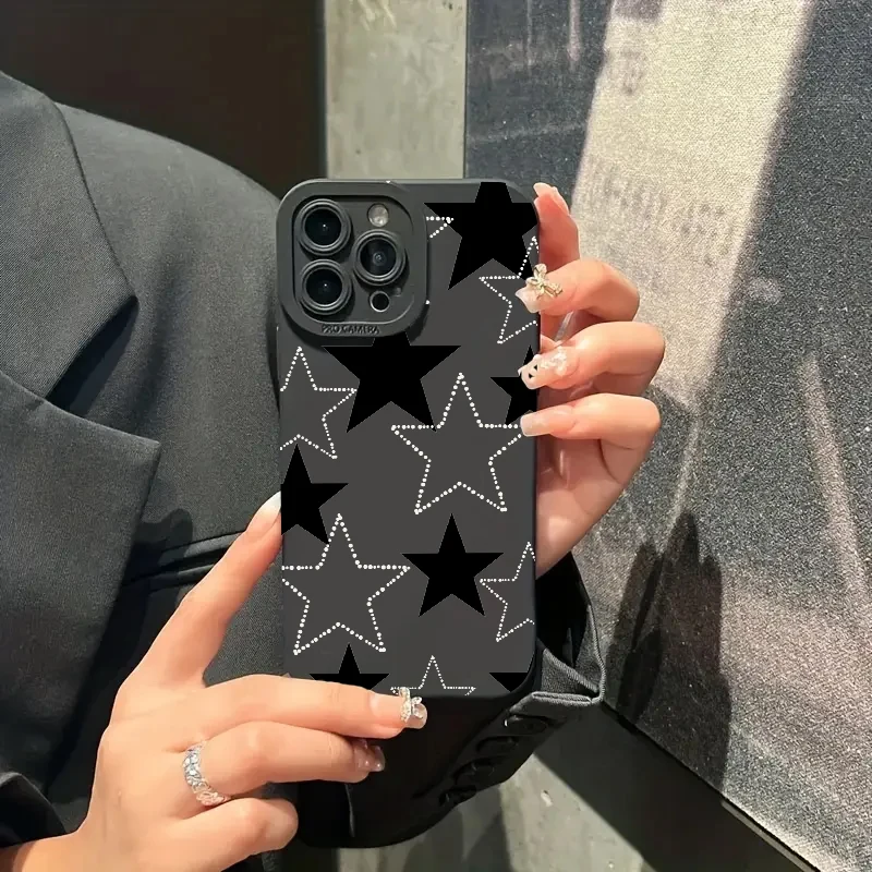 Black White Five-pointed Star Printed Phone Case For iPhone 11 Cases iPhone 12 13 14 15 Pro Max XS XR X 7 8 Plus SE 2 2020 Cover