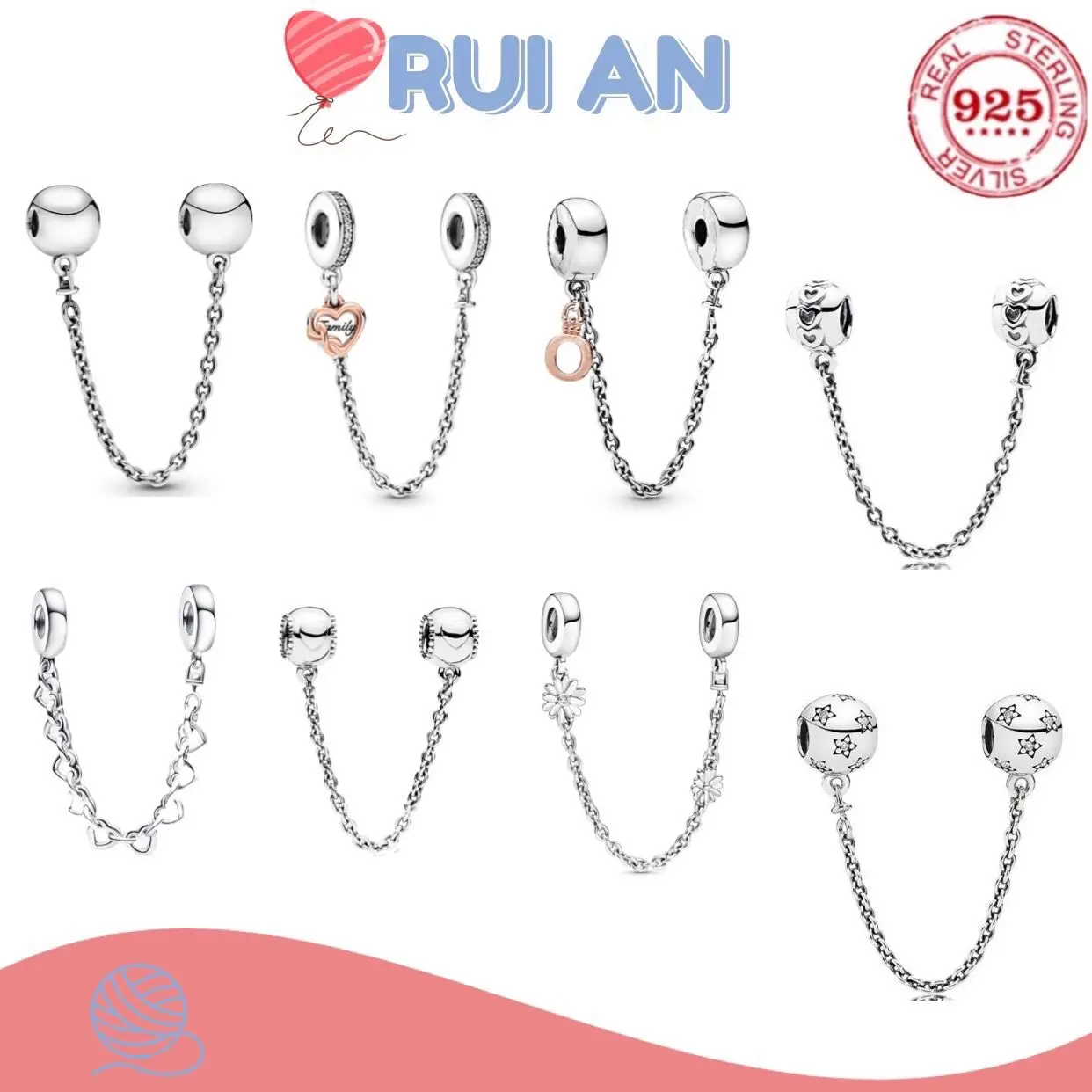 

Hot selling 925% sterling silver round heart-shaped star daisy zircon safety chain women's DIY bracelet jewelry exquisite gift