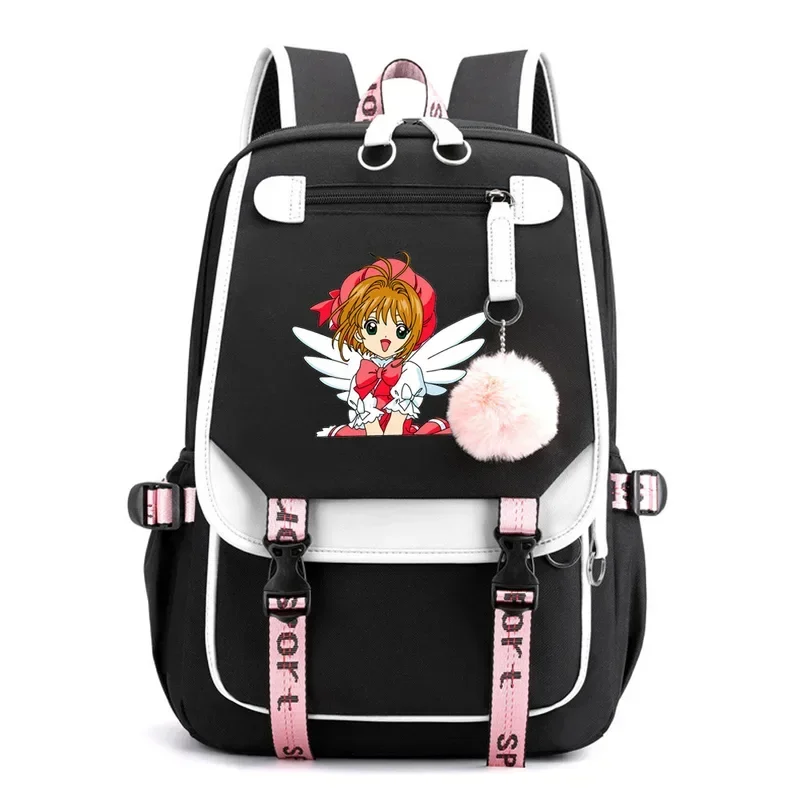 Mochila Sakura Anime Card Captor, bolsa de nailon para libros escolares, bolsas de viaje para estudiantes, portátil, informal, puerto USB, mensajero