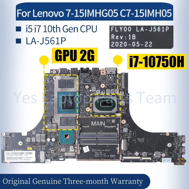 

LA-J561P For Lenovo 7-15IMHG05 C7-15IM Laptop Mainboard 5B20S44501 5B20S44496 5B20S44490 i5 i7 10th Gen Notebook Motherboard