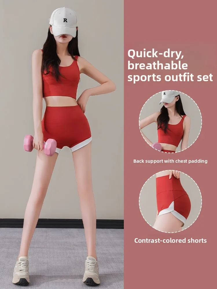 Frauen Fitness Kleidung Set Sommer Neue Yoga Laufen Sport Weste Top Pilates Training orts Zwei-Stück Set runde Ne overhead