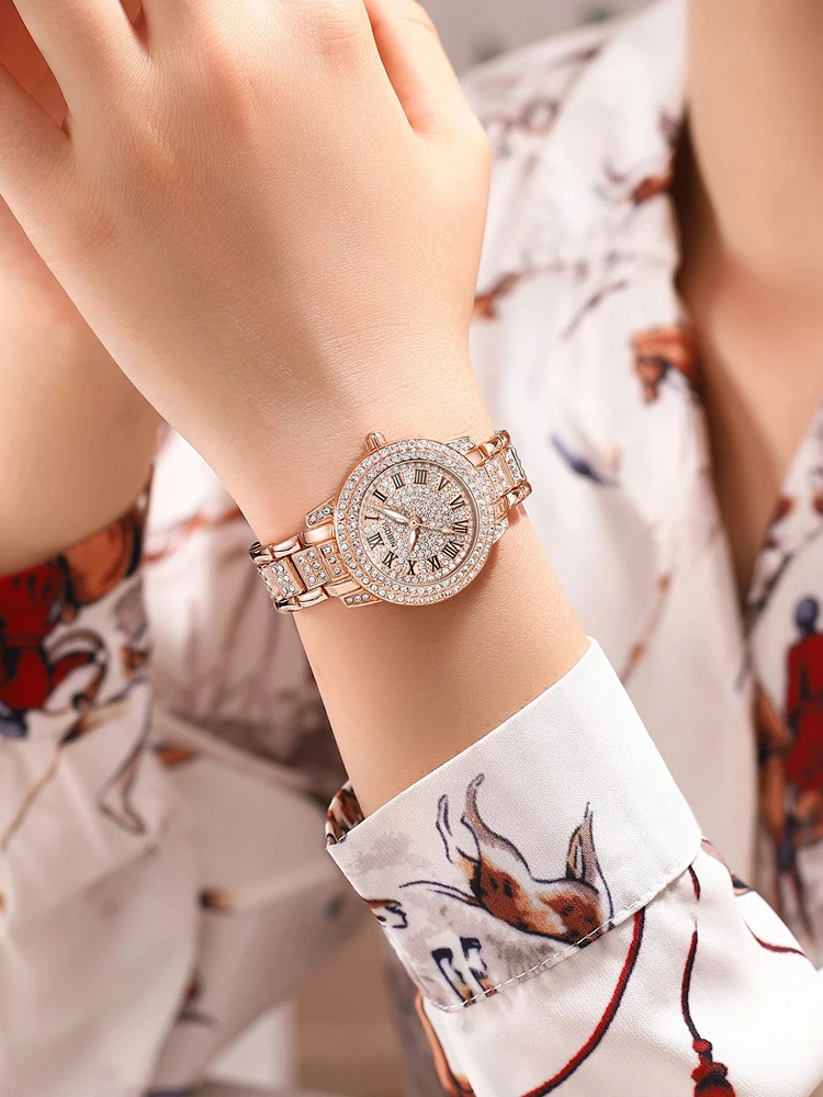 Nibosi Fashion Shiny Diamond Quartz Horloge Dames Luxe Merk Casual Vrouwen Rose Gouden Armband Kristal Horloges Relogio Feminino