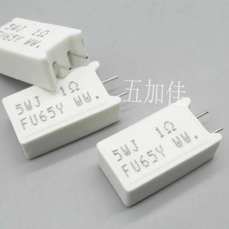10-100pcs Japanese 5W1RJ 5W 1R 1Ω 5% Power Cement Wound Resistor Vertical Frequency Splitting Ceramic Resistor