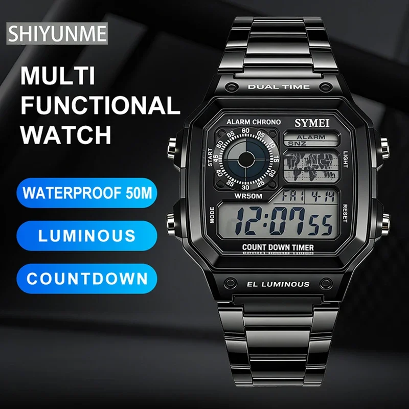 SHIYUNME Luxury Men's Electronic Watch with Multi Functional Luminous Dial Calendar Waterproof Fashion Men's Sport Digital Watch
