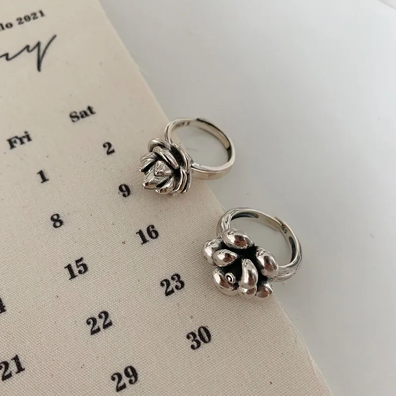 Hot Sell Trendy Rose Flower Thai Silver Ladies Party Rings Wholesale Jewelry For Women Birthday Gifts No Fade