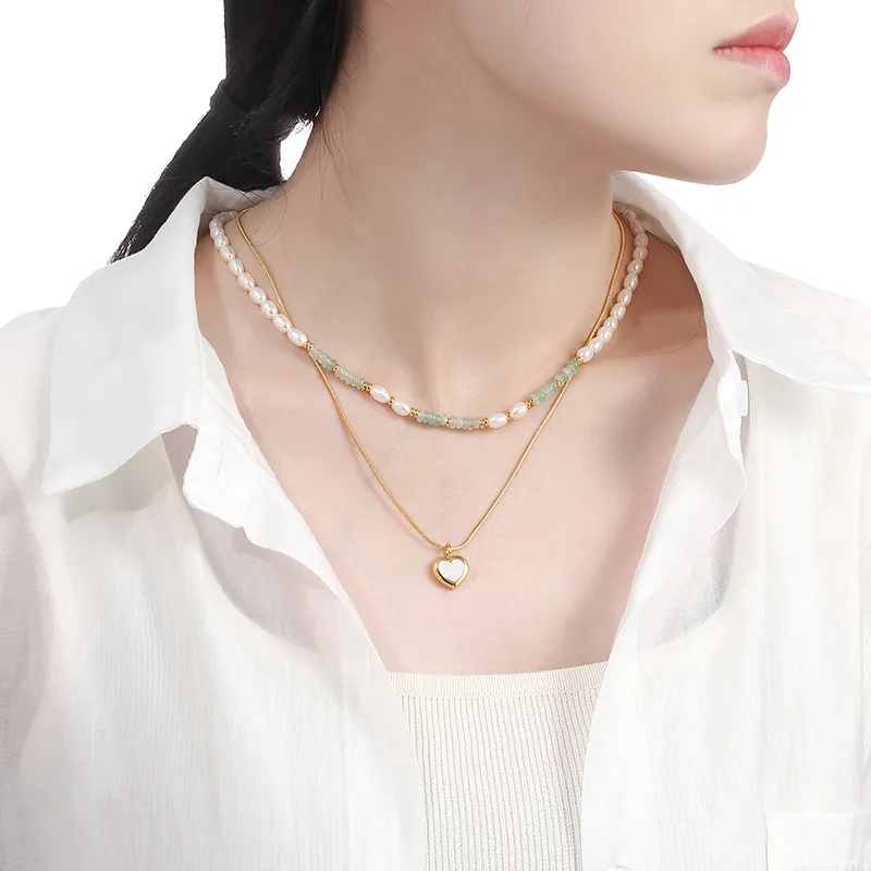 Double Layer Twin Fresh Freshwater Stringed Pearls Necklace for Women