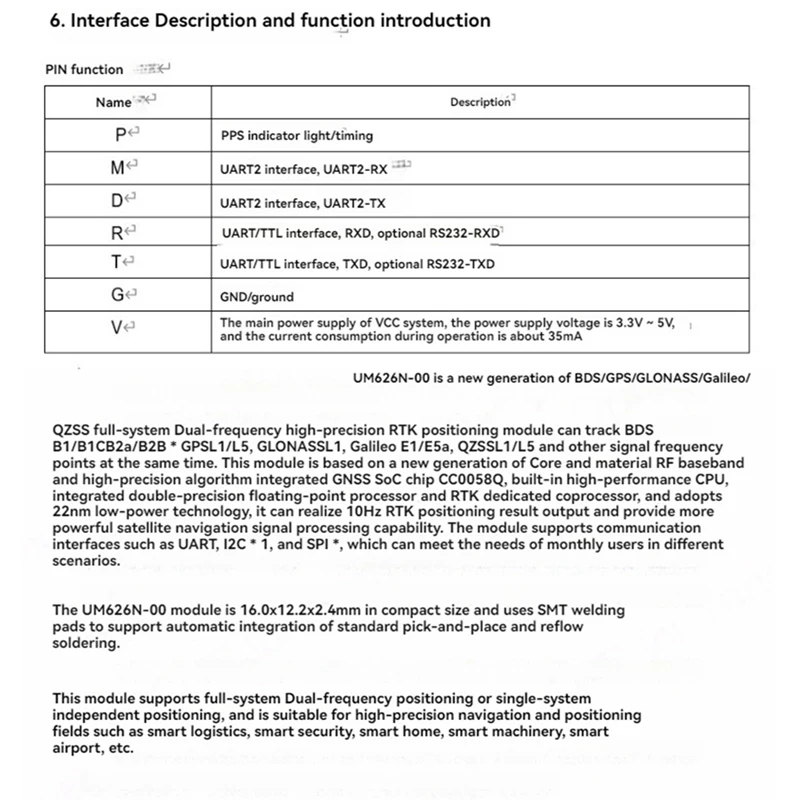 Scheda di sviluppo UM626N Modulo GNSS RTK multisistema a doppia frequenza di livello centimetrico Stazione base L1 + L5 Uscita 10 Hz