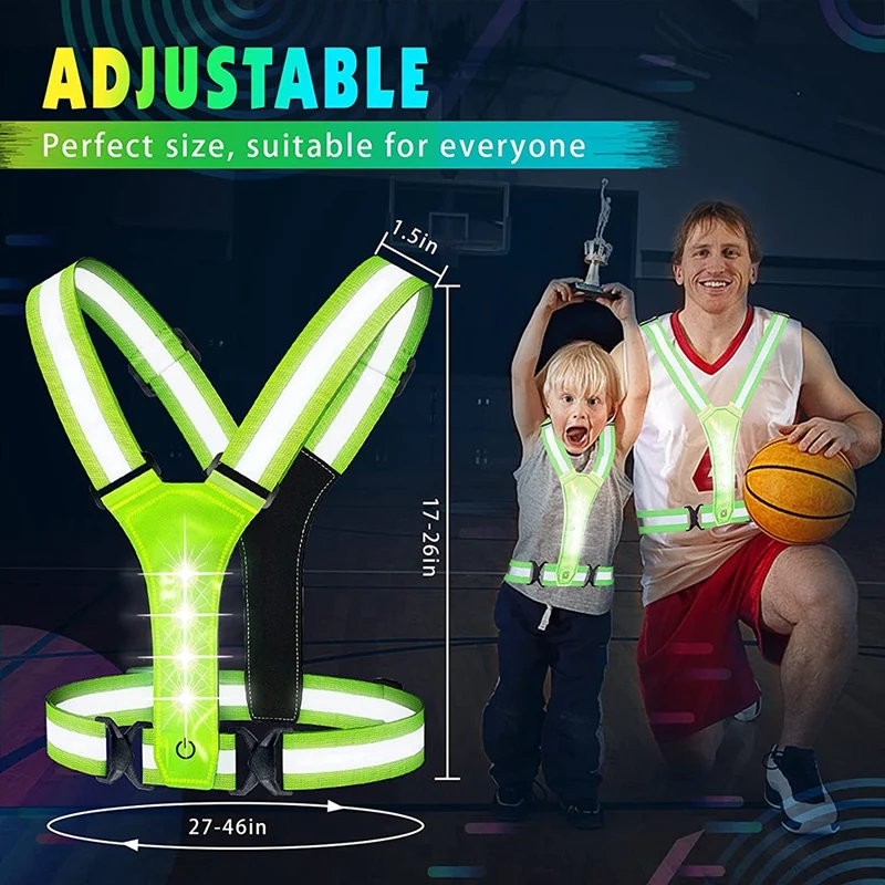 LED Reflective Running Vest,Adjustable Elastic Running Safety Gear LED Light Up Vest Perfect For Running,Walking,Cycling