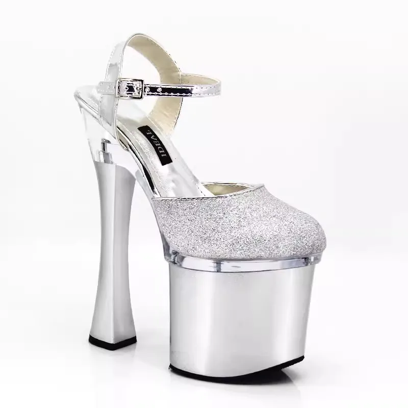 18cm high heels thick heeled stage singer hosting gown single shoes nightclub waterproof stage model runway fashion shoes